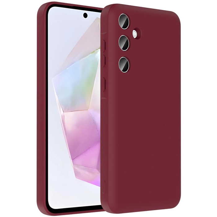 Samsung Galaxy A26 Kılıf İçi Kadife Dokulu Kartlık Hazneli Mat Vitra Silikon Kapak - Mürdüm