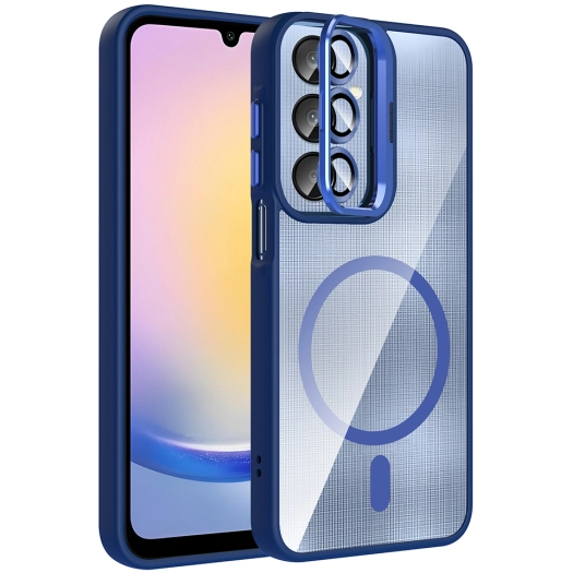 Samsung Galaxy A26 Kılıf Standlı ve Kamera Lens Hediyeli M-Safe Şarj Özellikli Etro Kapak - Lacivert