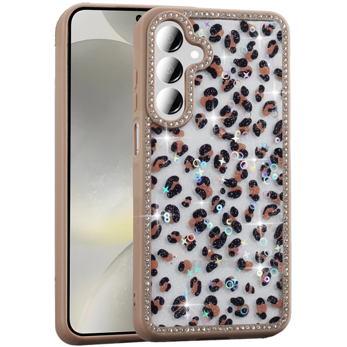 Samsung Galaxy A26 Kılıf Taşlı ve Simli Tasarım Lux Işıltılı Azra Kapak - Gold