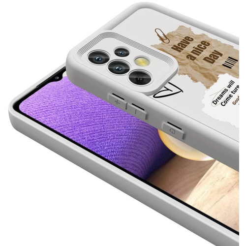 Samsung Galaxy A32 4G Kılıf Kamera Korumalı Baskılı Arka Yüzey Klas Kapak - Beyaz