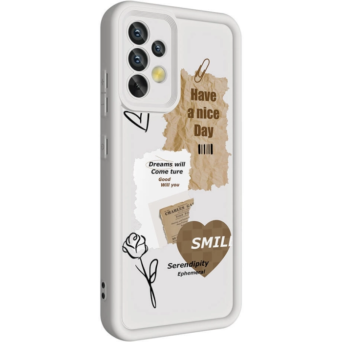 Samsung Galaxy A32 4G Kılıf Kamera Korumalı Baskılı Arka Yüzey Klas Kapak - Beyaz