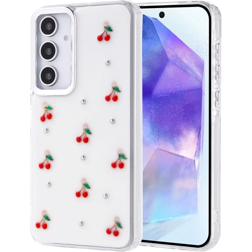 Samsung Galaxy A35 Kılıf Airbag Tasarımlı Simli Şeffaf Zore Kutup Kapak - Kiraz