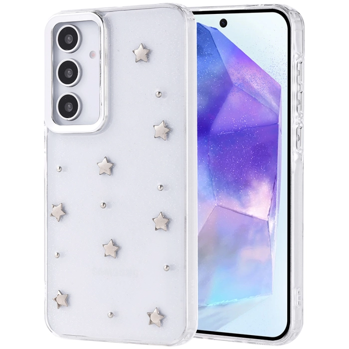 Samsung Galaxy A35 Kılıf Airbag Tasarımlı Simli Şeffaf Zore Kutup Kapak - Yıldız