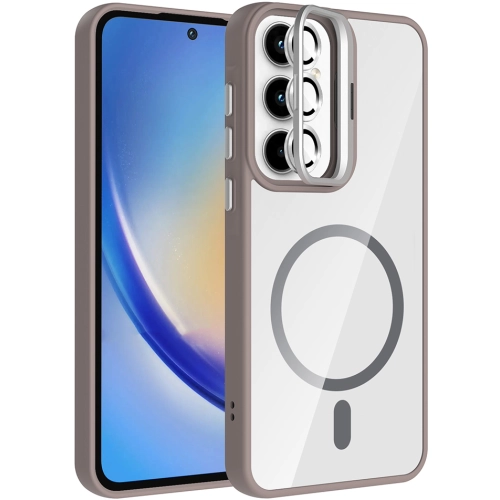 Samsung Galaxy A35 Kılıf Standlı ve Kamera Lens Hediyeli M-Safe Şarj Özellikli Etro Kapak - Gri