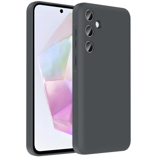 Samsung Galaxy A36 Kılıf İçi Kadife Dokulu Kartlık Hazneli Mat Vitra Silikon Kapak - Gri