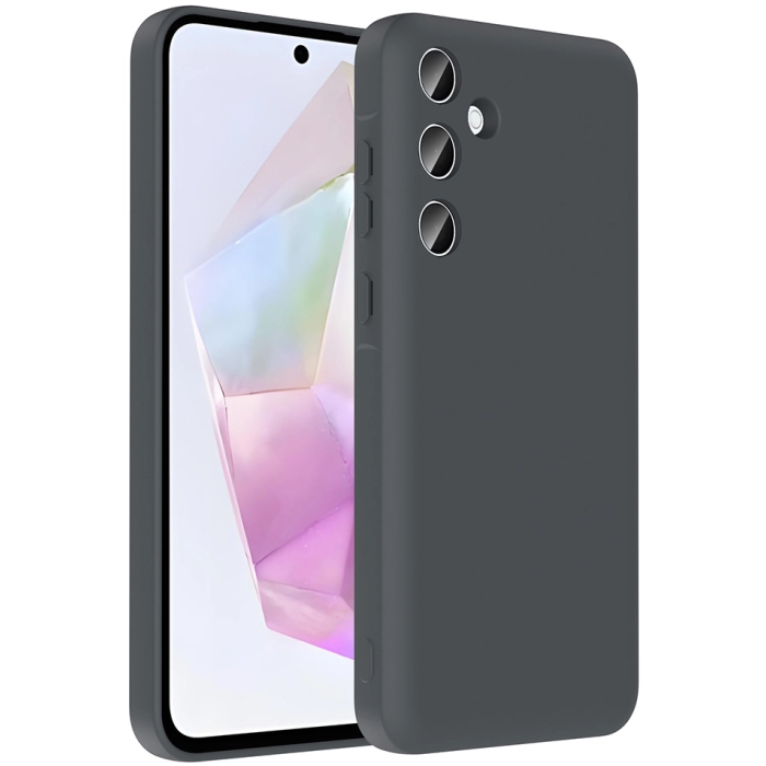 Samsung Galaxy A36 Kılıf İçi Kadife Dokulu Kartlık Hazneli Mat Vitra Silikon Kapak - Gri