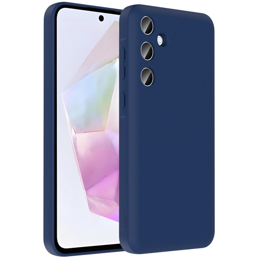 Samsung Galaxy A36 Kılıf İçi Kadife Dokulu Kartlık Hazneli Mat Vitra Silikon Kapak - Lacivert