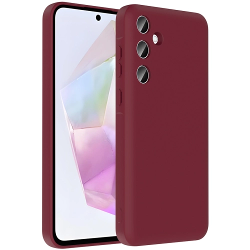 Samsung Galaxy A36 Kılıf İçi Kadife Dokulu Kartlık Hazneli Mat Vitra Silikon Kapak - Mürdüm