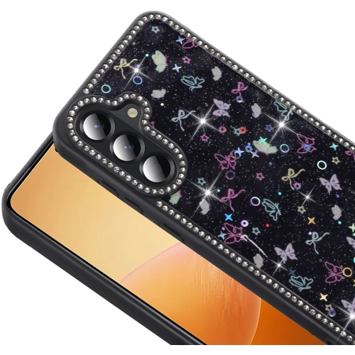 Samsung Galaxy A36 Kılıf Taşlı ve Simli Tasarım Lux Işıltılı Azra Kapak - Siyah