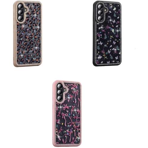 Samsung Galaxy A36 Kılıf Taşlı ve Simli Tasarım Lux Işıltılı Azra Kapak - Pembe