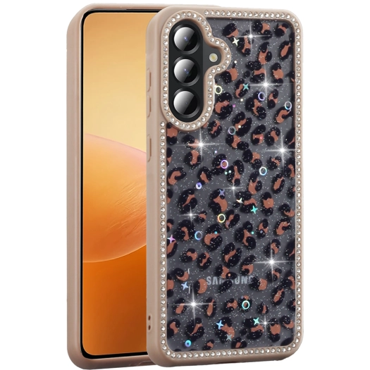 Samsung Galaxy A36 Kılıf Taşlı ve Simli Tasarım Lux Işıltılı Azra Kapak - Gold