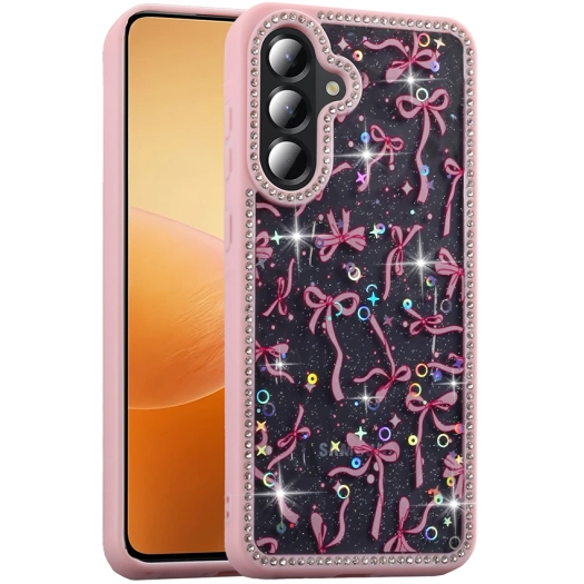 Samsung Galaxy A36 Kılıf Taşlı ve Simli Tasarım Lux Işıltılı Azra Kapak - Pembe