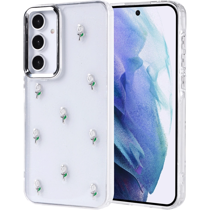 Samsung Galaxy A55 Kılıf Airbag Tasarımlı Simli Şeffaf Zore Kutup Kapak - Lale