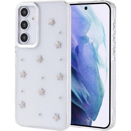 Samsung Galaxy A55 Kılıf Airbag Tasarımlı Simli Şeffaf Zore Kutup Kapak - Yıldız