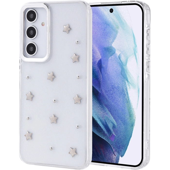 Samsung Galaxy A55 Kılıf Airbag Tasarımlı Simli Şeffaf Zore Kutup Kapak - Yıldız