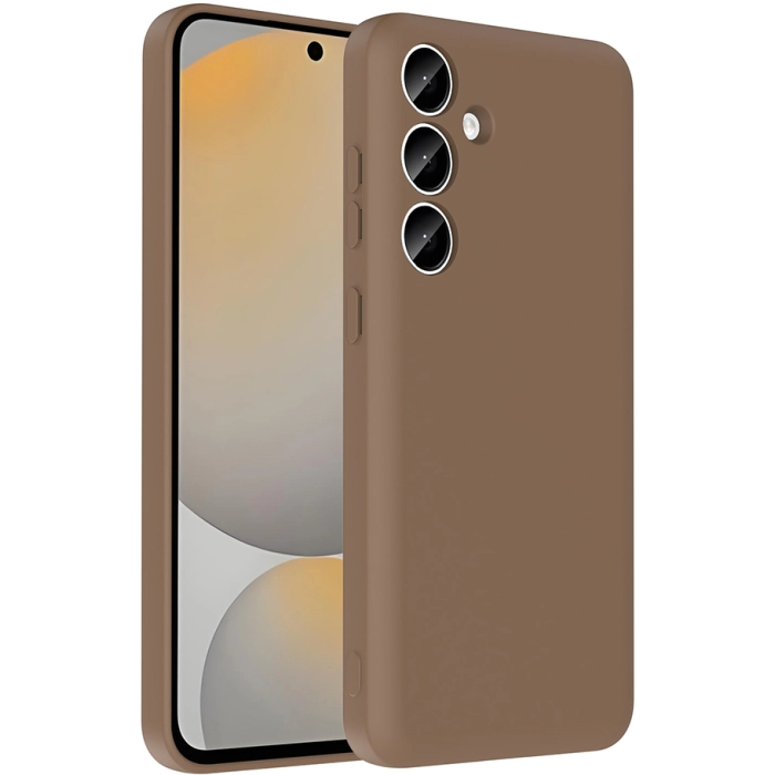 Samsung Galaxy A55 Kılıf İçi Kadife Dokulu Kartlık Hazneli Mat Vitra Silikon Kapak - Kahverengi