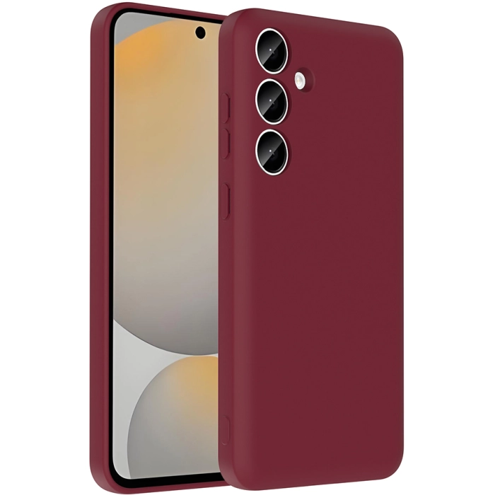 Samsung Galaxy A55 Kılıf İçi Kadife Dokulu Kartlık Hazneli Mat Vitra Silikon Kapak - Mürdüm