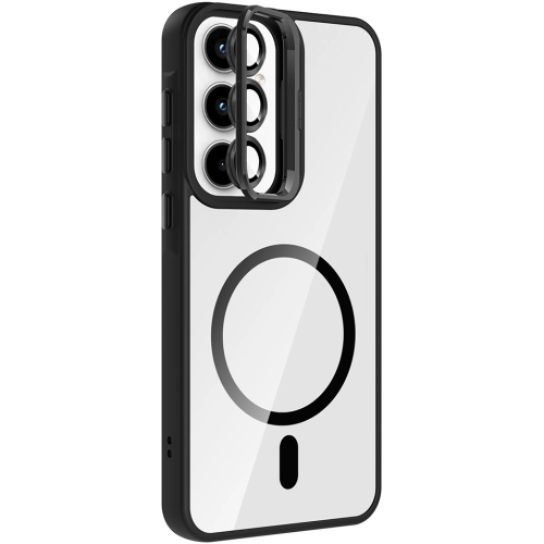 Samsung Galaxy A55 Kılıf Standlı ve Kamera Lens Hediyeli M-Safe Şarj Özellikli Etro Kapak - Desert Titanyum