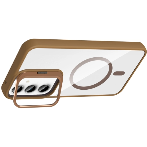 Samsung Galaxy A55 Kılıf Standlı ve Kamera Lens Hediyeli M-Safe Şarj Özellikli Etro Kapak - Desert Titanyum