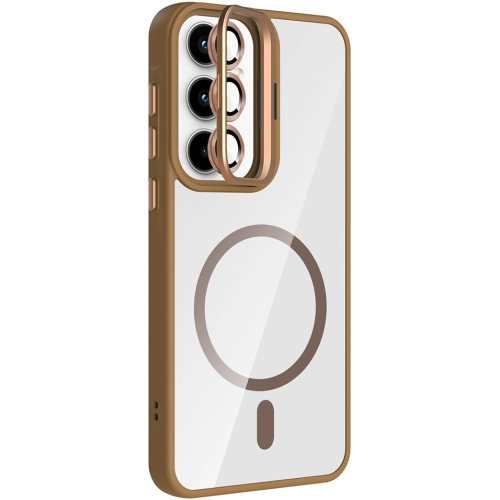 Samsung Galaxy A55 Kılıf Standlı ve Kamera Lens Hediyeli M-Safe Şarj Özellikli Etro Kapak - Desert Titanyum