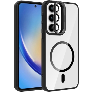 Samsung Galaxy A55 Kılıf Standlı ve Kamera Lens Hediyeli M-Safe Şarj Özellikli Etro Kapak - Siyah