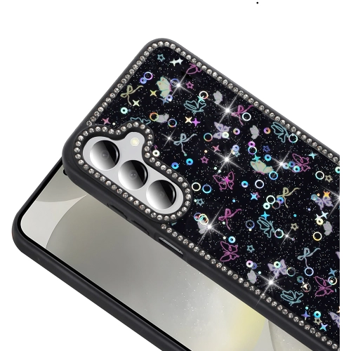 Samsung Galaxy A55 Kılıf Taşlı ve Simli Tasarım Lux Işıltılı Azra Kapak - Siyah