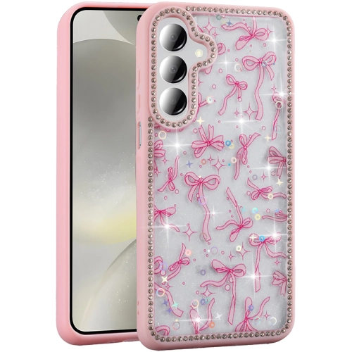 Samsung Galaxy A55 Kılıf Taşlı ve Simli Tasarım Lux Işıltılı Azra Kapak - Pembe