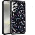 Samsung Galaxy A55 Kılıf Taşlı ve Simli Tasarım Lux Işıltılı Azra Kapak - Siyah