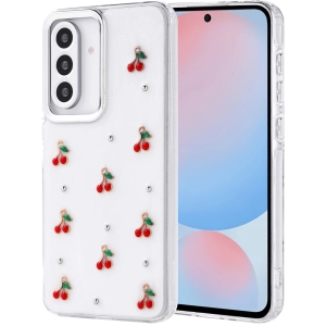 Samsung Galaxy A56 Kılıf Airbag Tasarımlı Simli Şeffaf Zore Kutup Kapak - Kiraz