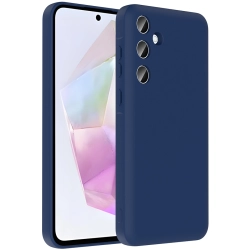 Samsung Galaxy A56 Kılıf İçi Kadife Dokulu Kartlık Hazneli Mat Vitra Silikon Kapak - Lacivert