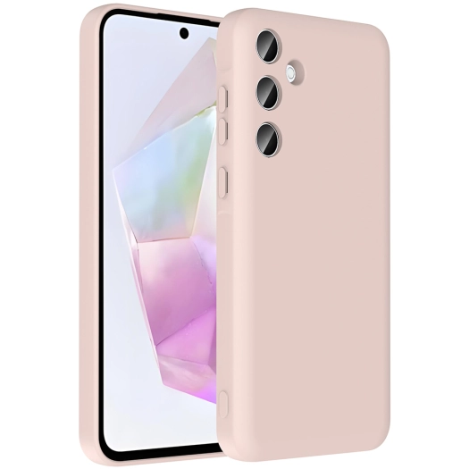 Samsung Galaxy A56 Kılıf İçi Kadife Dokulu Kartlık Hazneli Mat Vitra Silikon Kapak - Pembe