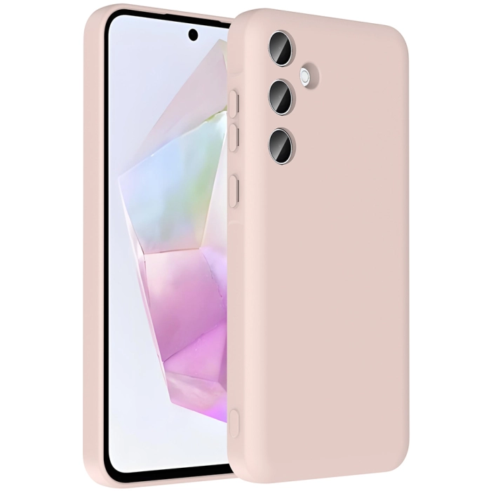 Samsung Galaxy A56 Kılıf İçi Kadife Dokulu Kartlık Hazneli Mat Vitra Silikon Kapak - Pembe