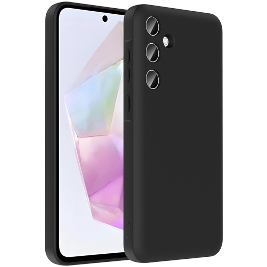 Samsung Galaxy A56 Kılıf İçi Kadife Dokulu Kartlık Hazneli Mat Vitra Silikon Kapak - Siyah