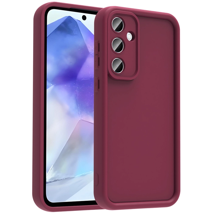 Samsung Galaxy A56 ile Uyumlu Kılıf Kamera Korumalı Silikon Ananas Kapak - Mürdüm