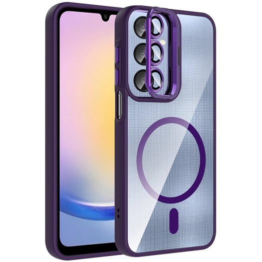 Samsung Galaxy A56 Kılıf Standlı ve Kamera Lens Hediyeli M-Safe Şarj Özellikli Etro Kapak - Derin Mor