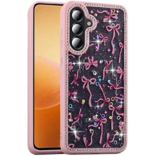 Samsung Galaxy A56 Kılıf Taşlı ve Simli Tasarım Lux Işıltılı Azra Kapak - Pembe