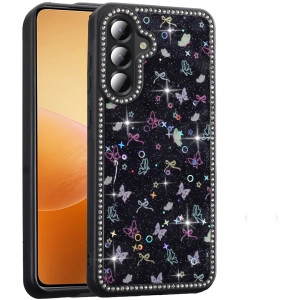 Samsung Galaxy A56 Kılıf Taşlı ve Simli Tasarım Lux Işıltılı Azra Kapak - Siyah