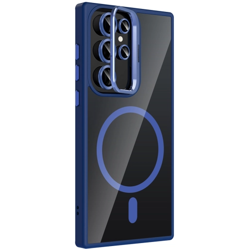 Samsung Galaxy S22 Ultra Kılıf Standlı ve Kamera Lens Hediyeli M-Safe Şarj Özellikli Etro Kapak - Siyah