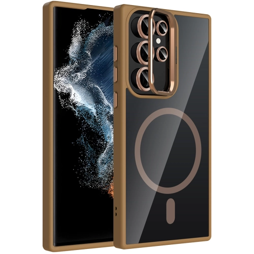 Samsung Galaxy S22 Ultra Kılıf Standlı ve Kamera Lens Hediyeli M-Safe Şarj Özellikli Etro Kapak - Desert Titanyum