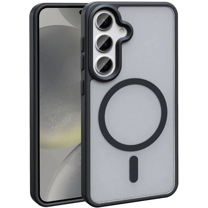 Samsung Galaxy S23 FE Kılıf Magsafe Şarj Özellikli Renkli Mat Arka Yüzey Sio Kapak - Siyah