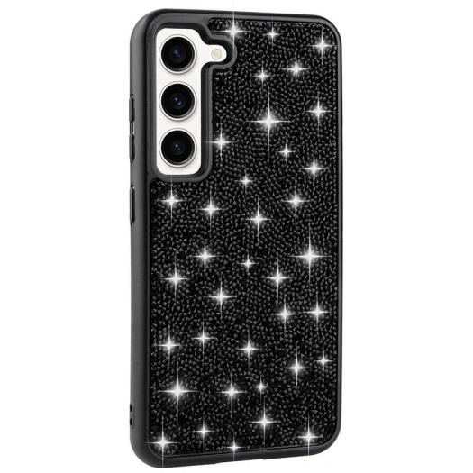 Samsung Galaxy S23 Kılıf Parlak Taşlı Tasarım Zore Pırlanta Kapak - Siyah