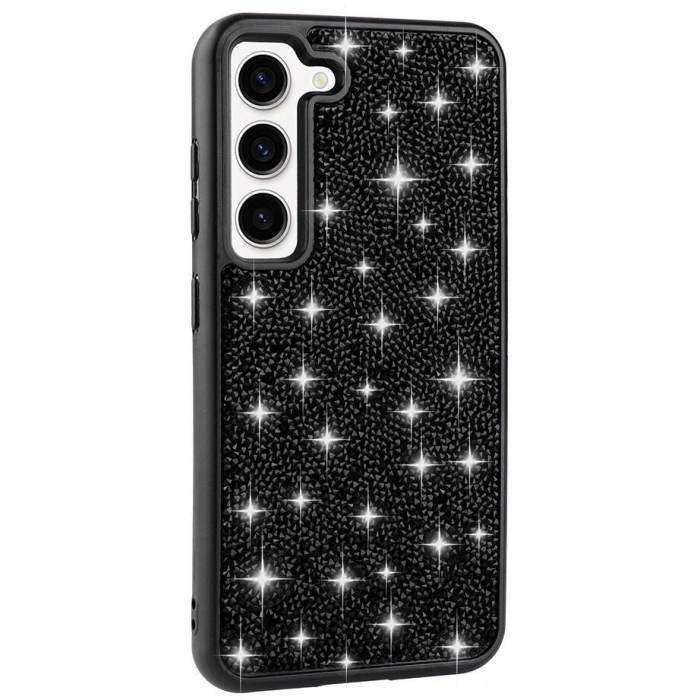 Samsung Galaxy S23 Kılıf Parlak Taşlı Tasarım Zore Pırlanta Kapak - Siyah