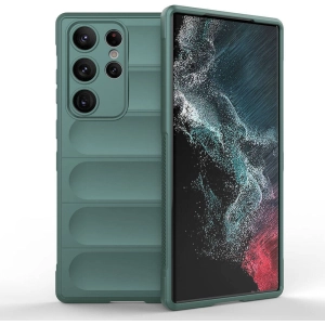 Samsung Galaxy S23 Ultra Kılıf Esnek TPU Oyuklu Arka Yüzey Tasarımlı Zore Etnik Silikon Kapak - Koyu Yeşil