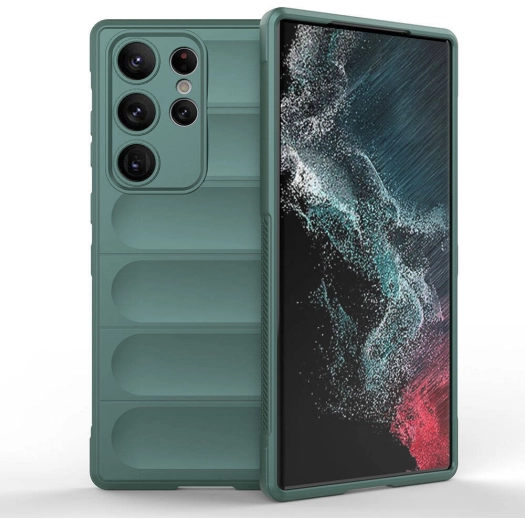 Samsung Galaxy S23 Ultra Kılıf Esnek TPU Oyuklu Arka Yüzey Tasarımlı Zore Etnik Silikon Kapak - Koyu Yeşil