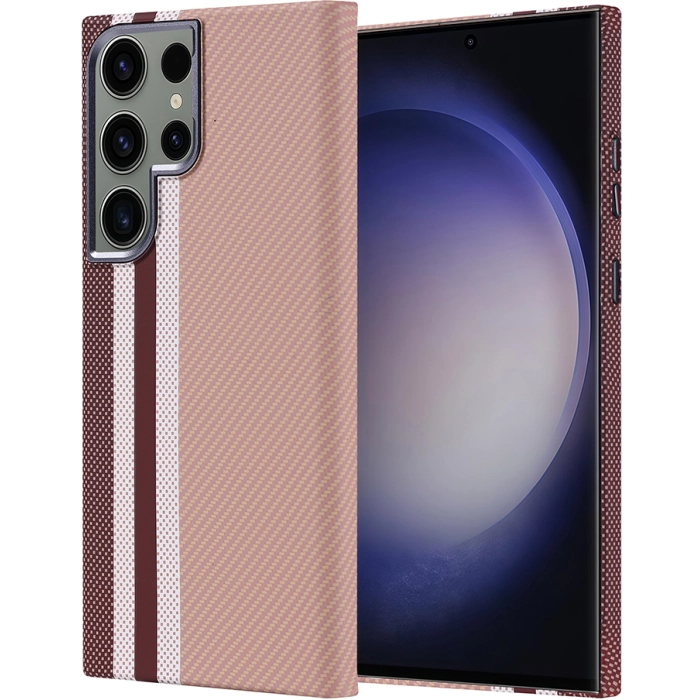 Samsung Galaxy S23 Ultra Kılıf Magsafe Şarj Özellikli Karbon Fiber Görünümlü Zore Nekst Kapak - Gold