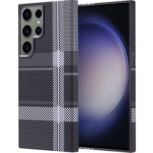 Samsung Galaxy S23 Ultra Kılıf Magsafe Şarj Özellikli Karbon Fiber Görünümlü Zore Nekst Kapak - Gri-Siyah