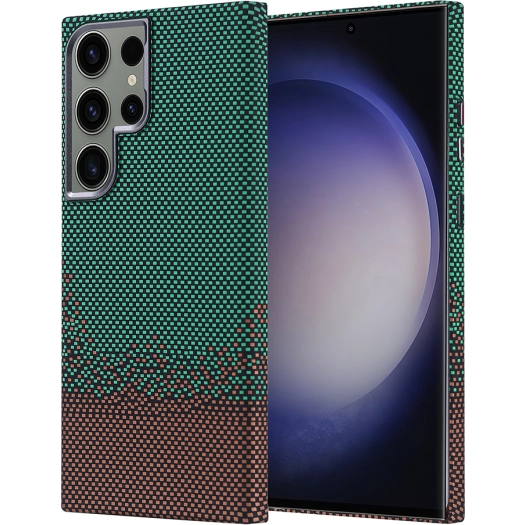 Samsung Galaxy S23 Ultra Kılıf Magsafe Şarj Özellikli Karbon Fiber Görünümlü Zore Nekst Kapak - Yeşil