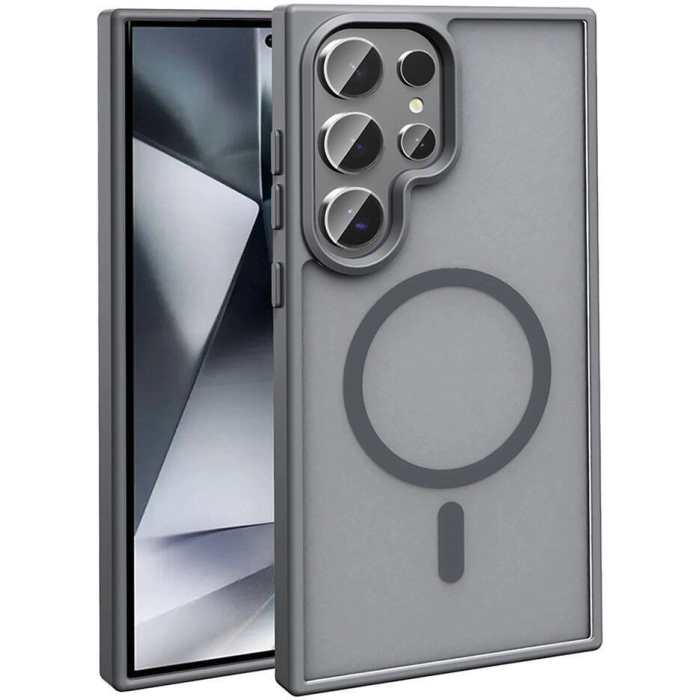 Samsung Galaxy S23 Ultra Kılıf Magsafe Şarj Özellikli Renkli Mat Arka Yüzey Sio Kapak - Gri