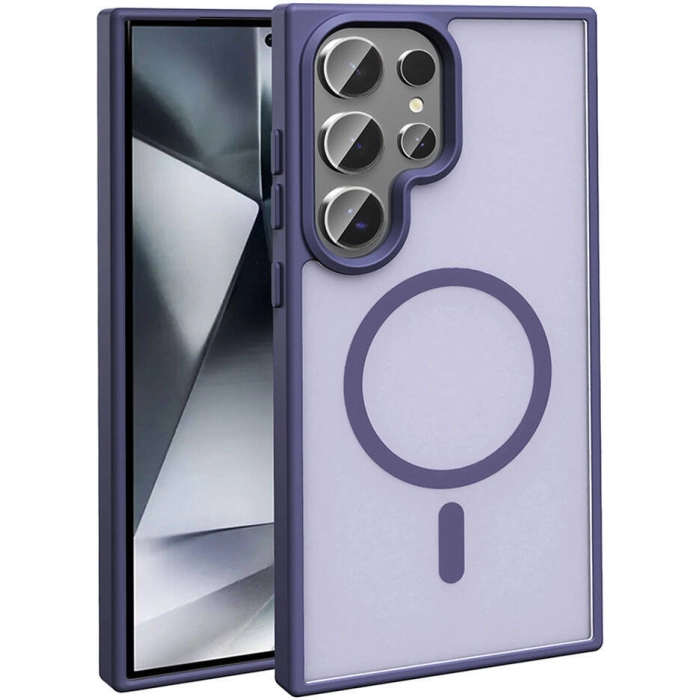 Samsung Galaxy S23 Ultra Kılıf Magsafe Şarj Özellikli Renkli Mat Arka Yüzey Sio Kapak - Koyu Mor