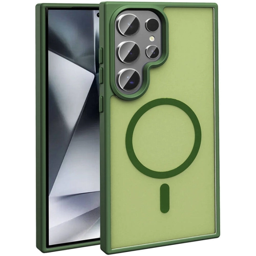 Samsung Galaxy S23 Ultra Kılıf Magsafe Şarj Özellikli Renkli Mat Arka Yüzey Sio Kapak - Koyu Yeşil